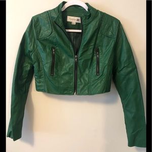 Cropped Green Faux Leather Jacket
